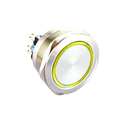 40mm metal antivandal push button switch with led illumination. Latching option with IP67 Rating, available at RJS Electronics ltd