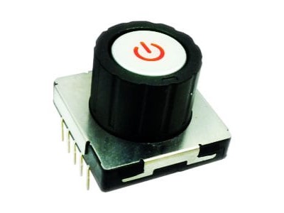 RS004 Rotary Switch, with push button power symbol and central push button switch. RJS Electronics Ltd.
