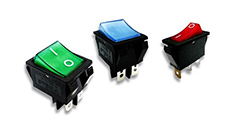 led illuminated rocker switches, with on off markings, panel mount, 12v switch, rjs electronics ltd