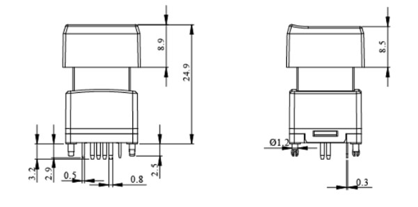 Drawing of RJS-SLC, OLED display fully programmable push button switch, high res, smooth and silent, RJS Electronics Ltd