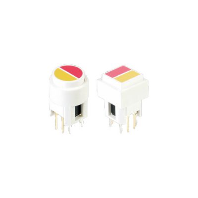 SPA split face led pcb push button switch, dual colour illumination, led switches, silent or tactile switch, round or square, RJS Electronics Ltd