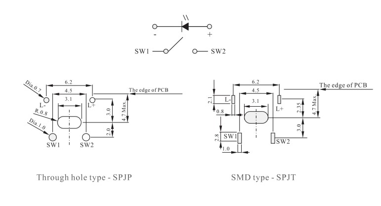 PCB push button switch drawing, led button, rjs electronics ltd