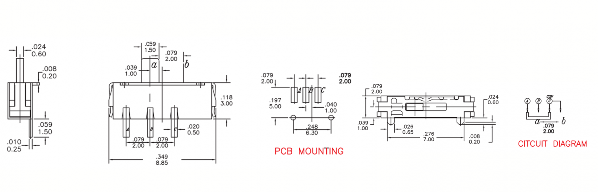 SS3-CM - SLIDER SWITCHES -PCB, PANEL MOUNT switches. RJS Electronics Ltd