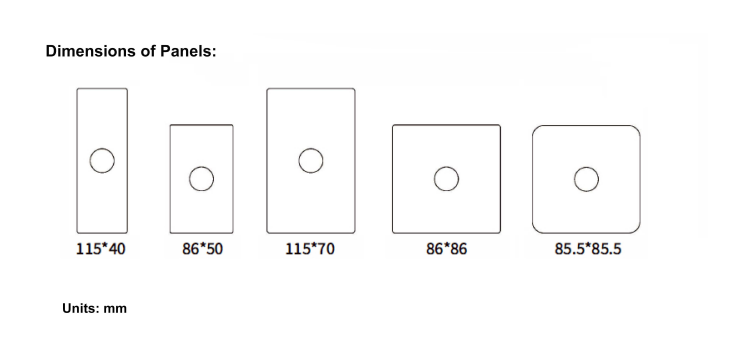 Diagram of Touchless Switch Panel Dimensions, panel mount options, led infrared touchless switch, rjs electronics ltd