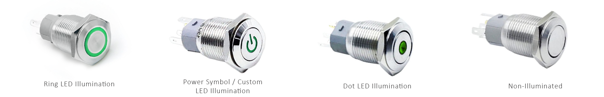 LED or NON-Illumination, Push button switches, spdt, dpdt, switches with Illumination, switches without LED illumination, RJS Electronics Ltd