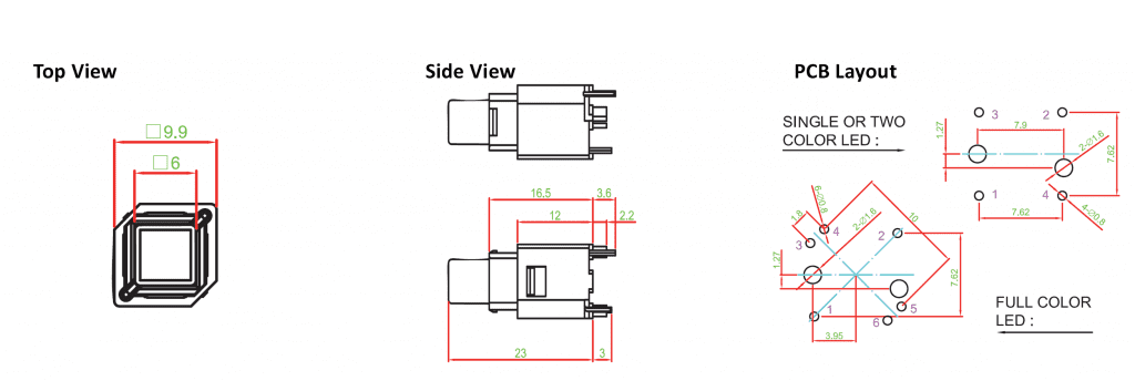 illuminated pcb push button drawing, rjs electronics ltd