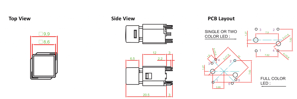 Drawing for pcb button, rjs electronics ltd