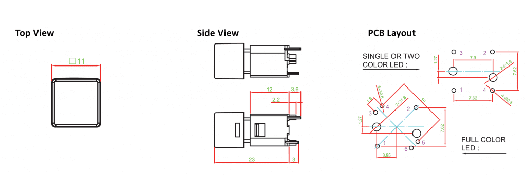 led switches, drawing, rjs electronics ltd