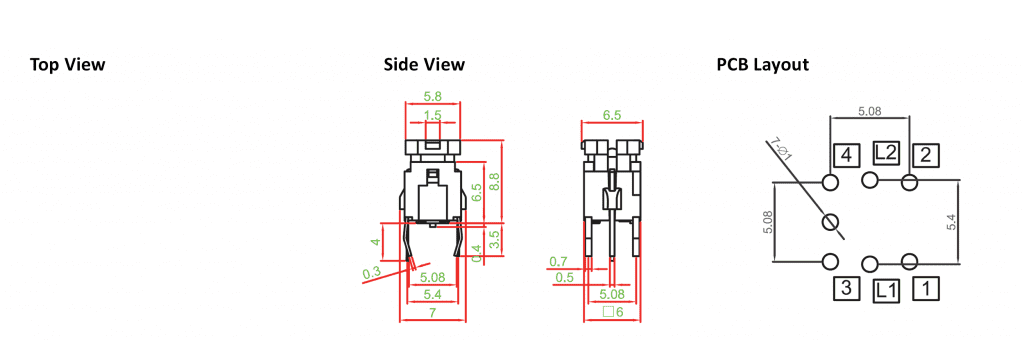 switch drawing for TC018 series, rjs electronics ltd