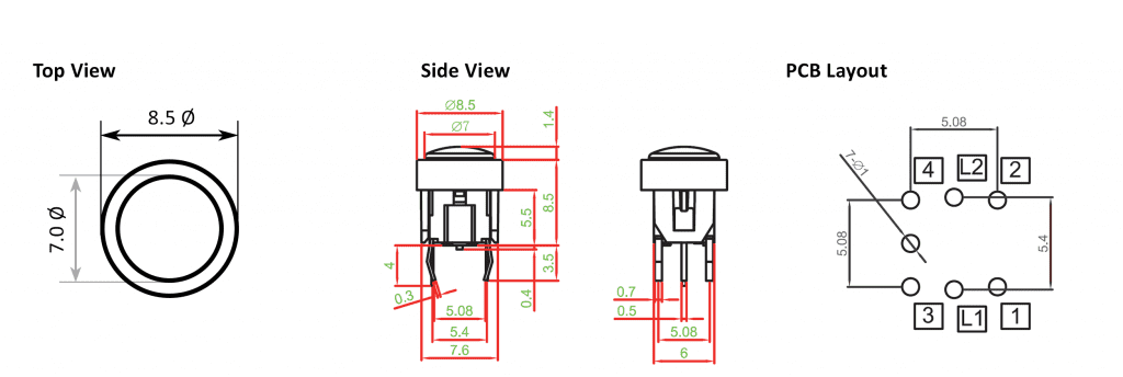 drawing for illuminated push button, rjs electronics ltd