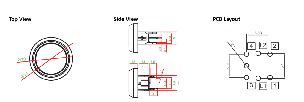 illuminated led button drawing, rjs electronics ltd