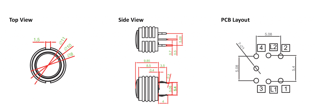 illuminated pcb button switch drawing, rjs electronics ltd