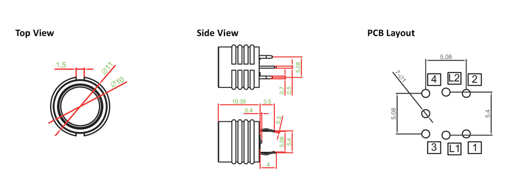 pcb switch with LED drawing, rjs electronics ltd