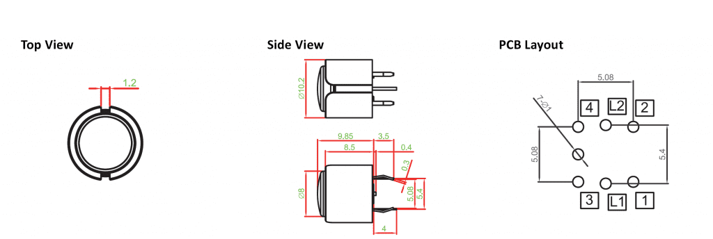 Illuminated pcb switch drawing, rjs electronics ltd