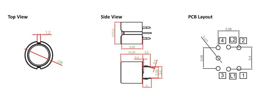 illuminated pcb push button drawing, rjs electronics ltd