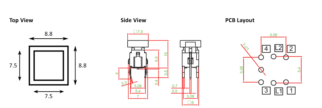 pcb push button drawing, rjs electronics ltd