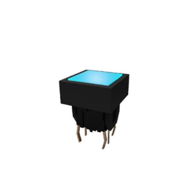 blue square led push button switch, pcb mount, LED switches, rjs electronics ltd