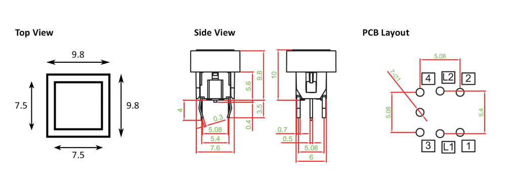 push button pcb switch drawing, rjs electronics ltd