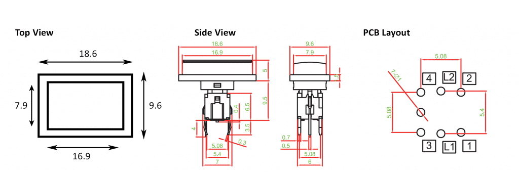 pcb push button switch drawing, rjs electronics ltd