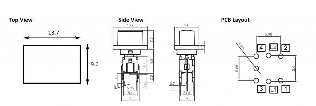 Drawing of pcb led switch, rjs electronics ltd