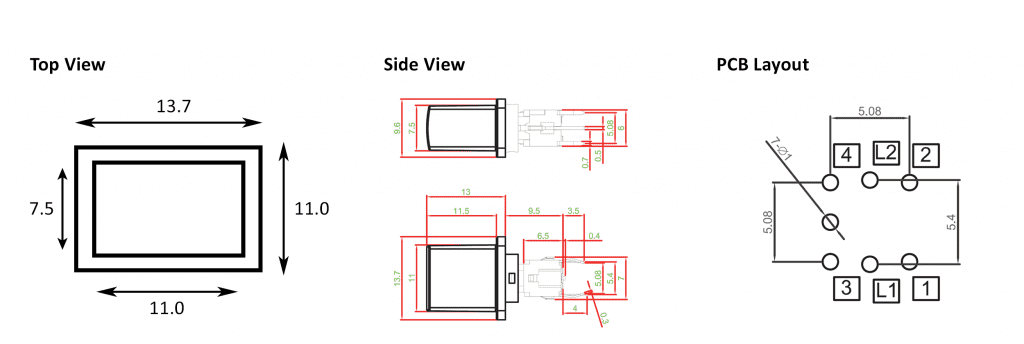 illuminated pcb push butto switch drawing, rjs electronics ltd