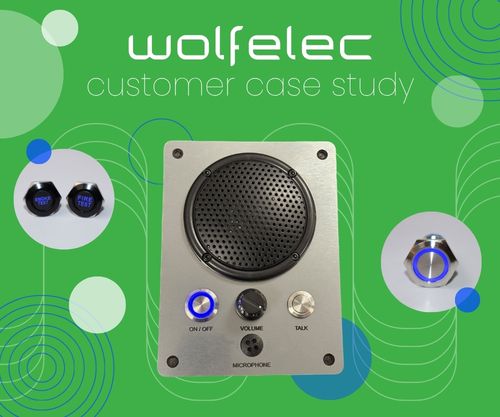 WolfElec customer case study, Anti vandal switch, metal switches, LED switches, LED buttons, switch with illumination, panel mount push switch, custom push button switches, RJS Electronics Ltd