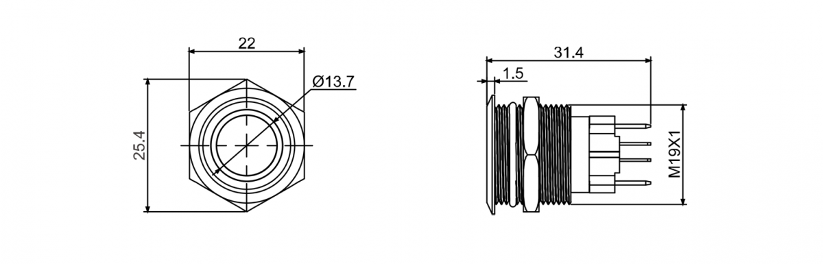 RJS107-19-F~67J, rjs electronics high current push button metal switch.