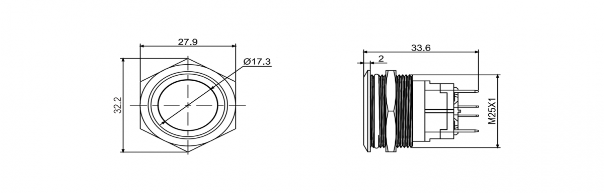 RJS107-25-F~67J, push button metal switch, high current switch, without LED illumination, IP65 RATED, RJS ELECTRONICS LTD.