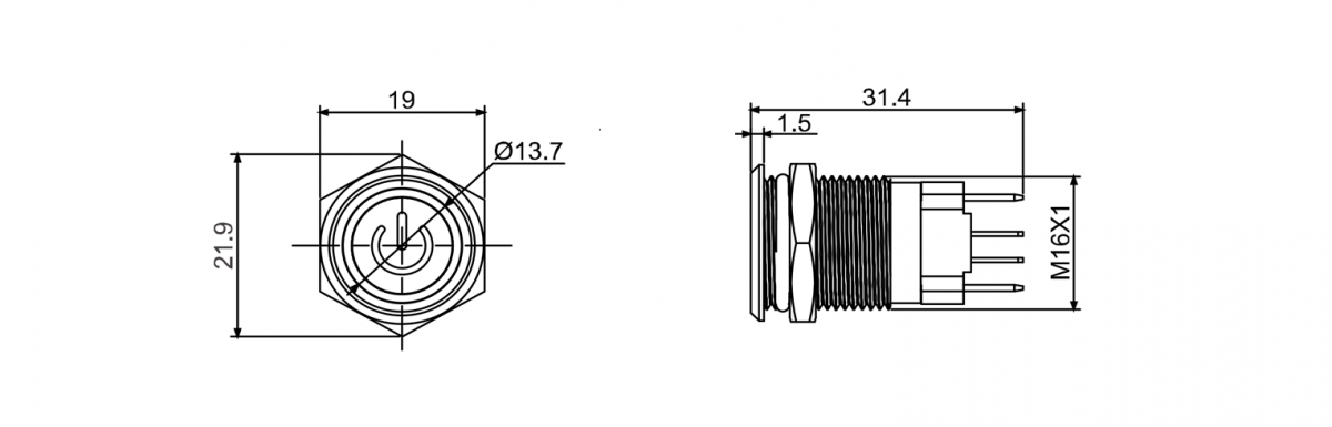 Drawing for high current push button switch, antivandal illuminated, rjs electronics ltd