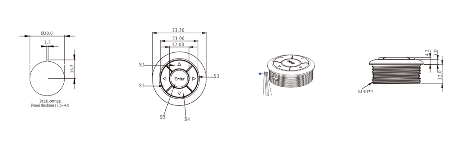 DRAWING specification - Navigation module - SF30BA - round, push button encoder switch with LED illumination, LED Switches - RJS Electronics Ltd.