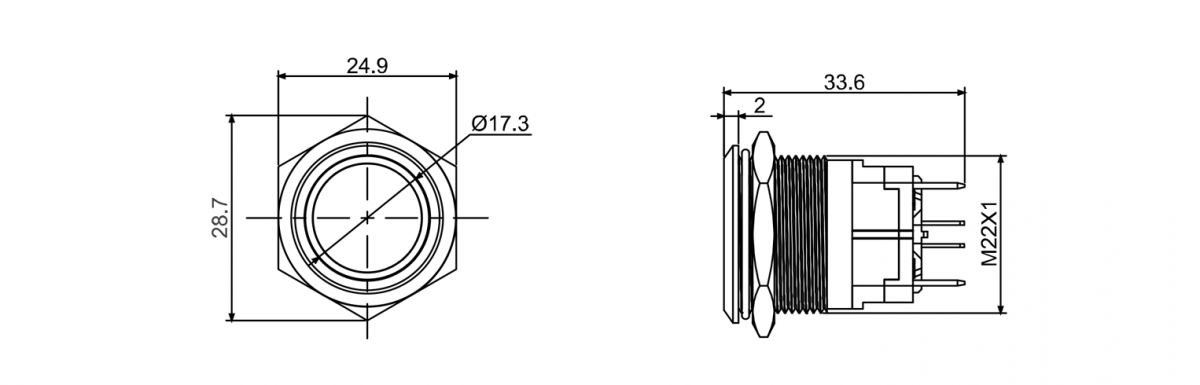 Drawing for high current anti vandal push button switch, led illuminated, rjs electronics ltd