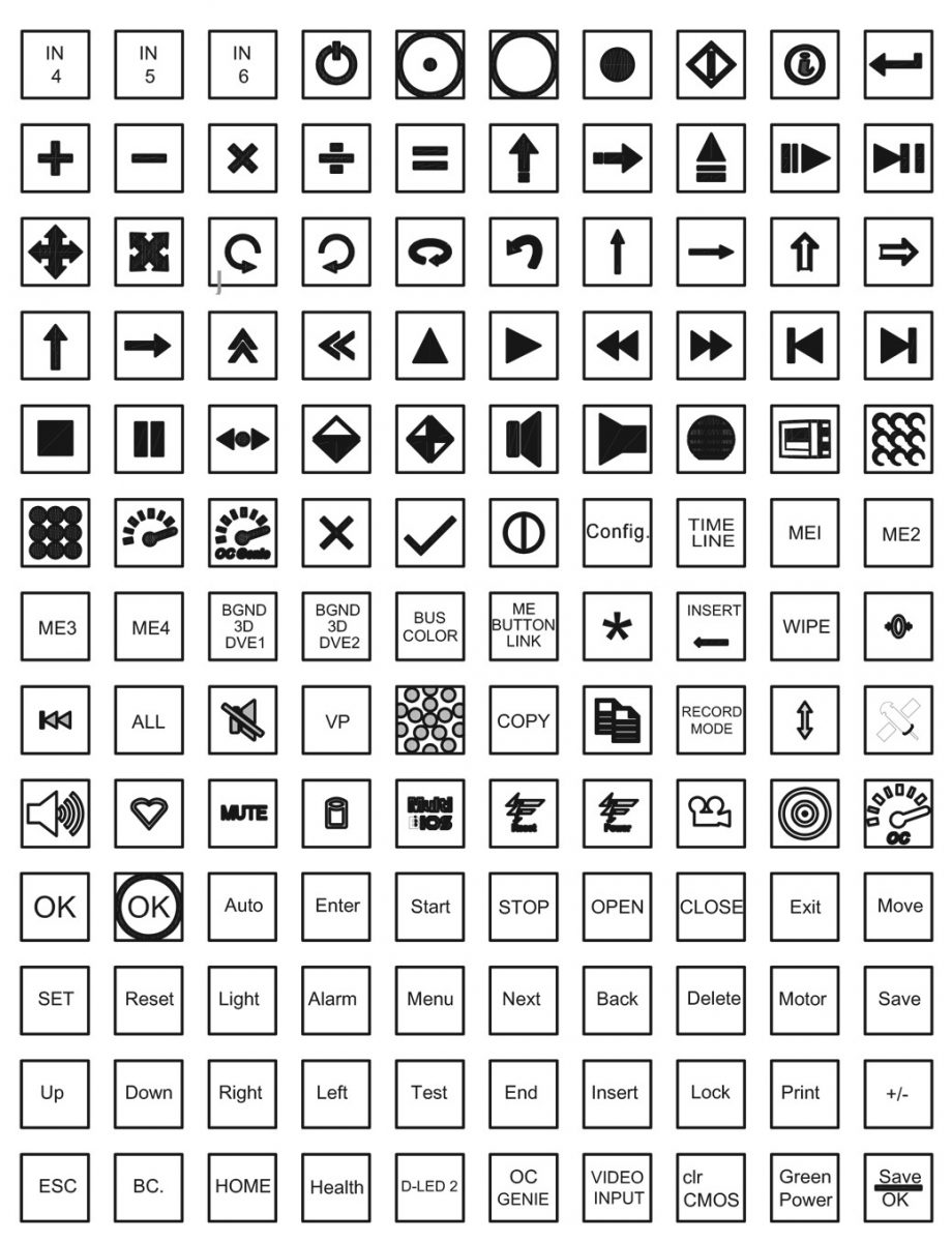 Diagram of custom legends symbols etching for KS01 tactile push button pcb switch, led illuminated, non-illuminated, rjs electronics ltd