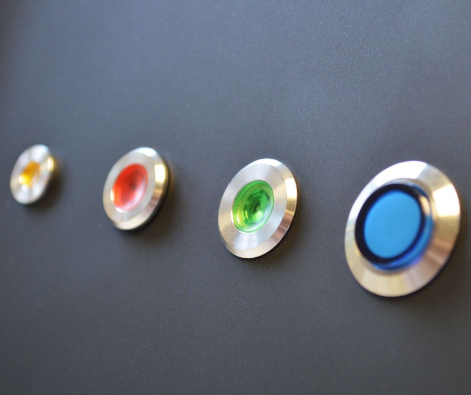 LED pilot lights, illuminated indicators, industrial components, RJS Electronics Ltd