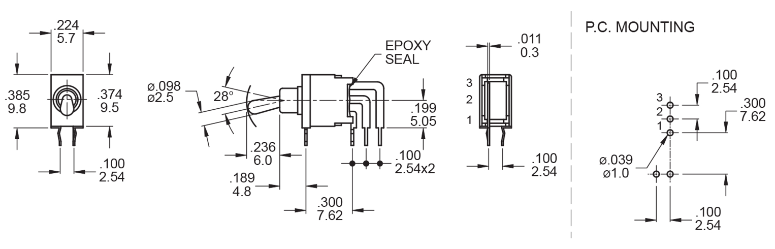 rjs toggle switch 2te series: m7- spst rjs electronics ltd