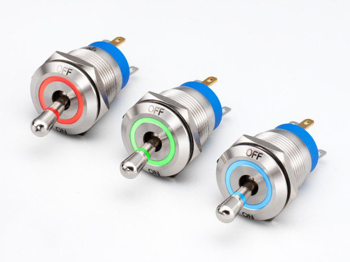 RJS-19L(A)-TOG, RJS-22L(A)-TOG anti-vandal toggle switches, metal LED illuminated toggle switch, LED switches, panel mount switch with illumination, boat controls, marine components, RJS Electronics Ltd