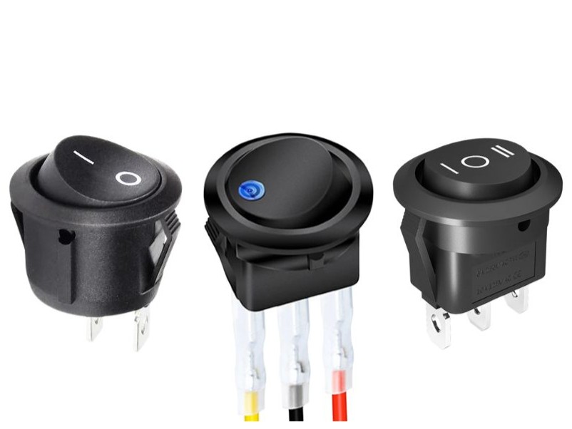 RJS20RCK rocker switches, plastic round rocker switch, panel mount rocker switches, RJS Electronics Ltd